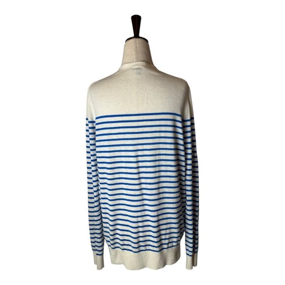 Ann Taylor Sweater Women Medium Blue White Striped Button Front Cardigan Preppy - Picture 3 of 11